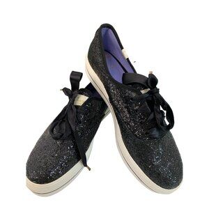 Keds Kate Spade Platform Sneakers Size 8.5 Black Glitter NWOB 8650